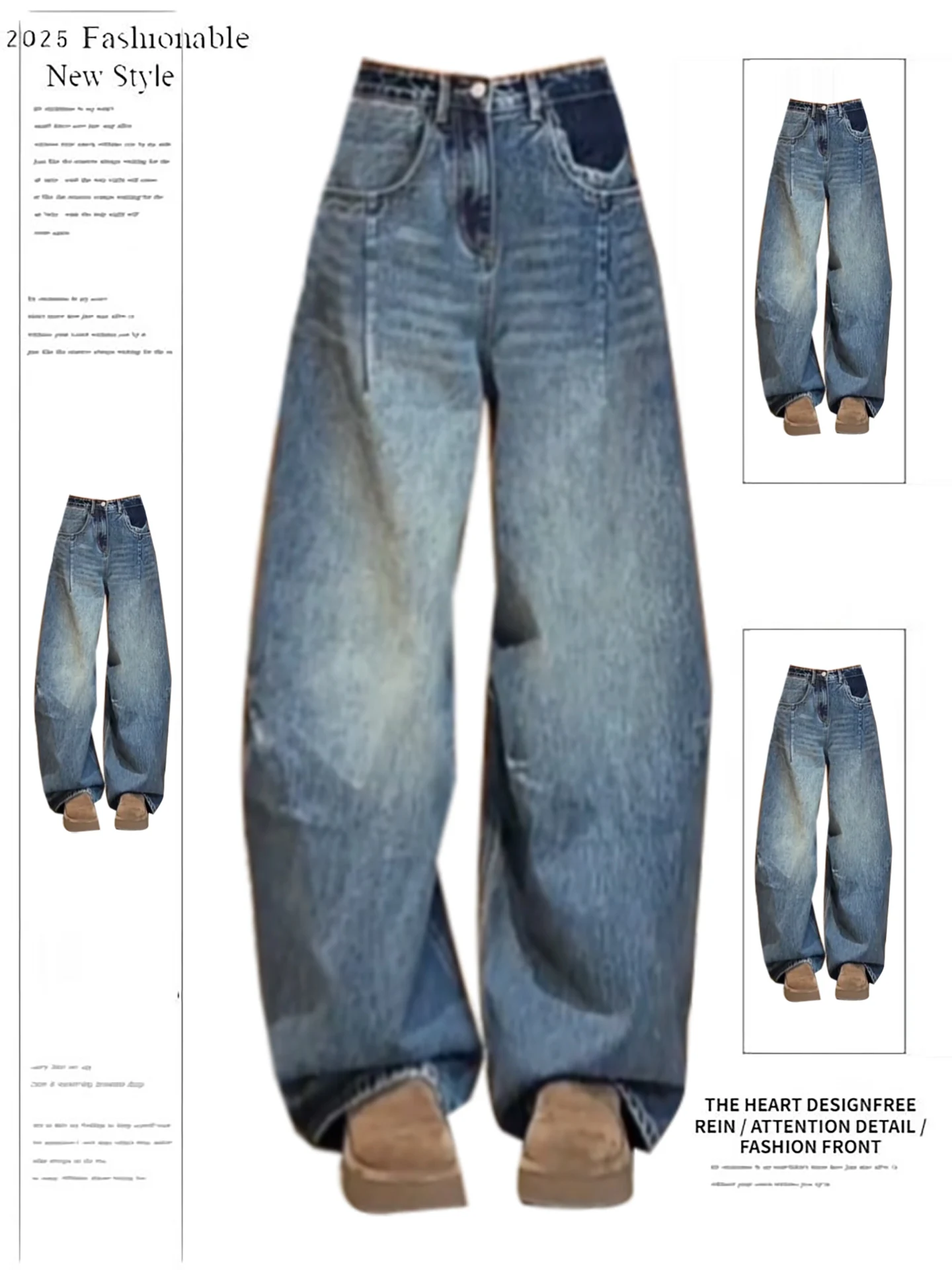 

American Retro Blue Wide Leg Jeans Women's Loose Drapey Slim Straight Knife Jeans High Waist Denim Casual Spring Autumn