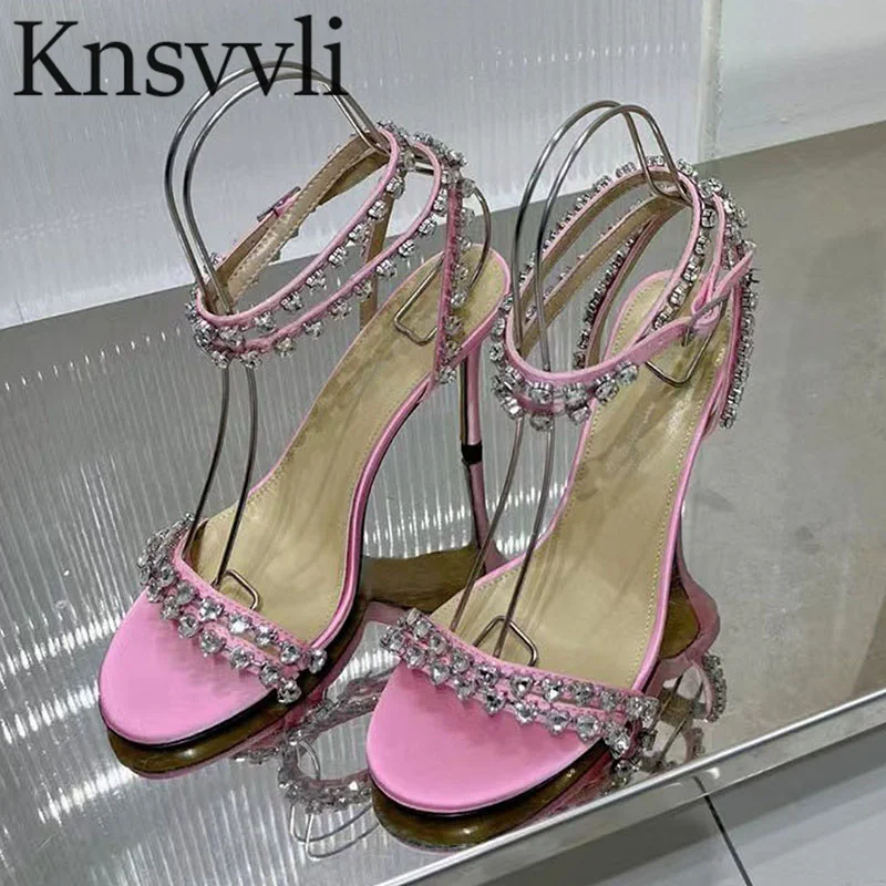 

Summer High Heels Sandals Women Rhinestone Ankle Buckle Strap Party Dress Shoes Women Crystal Gladiator Stiletto Sandals Woman