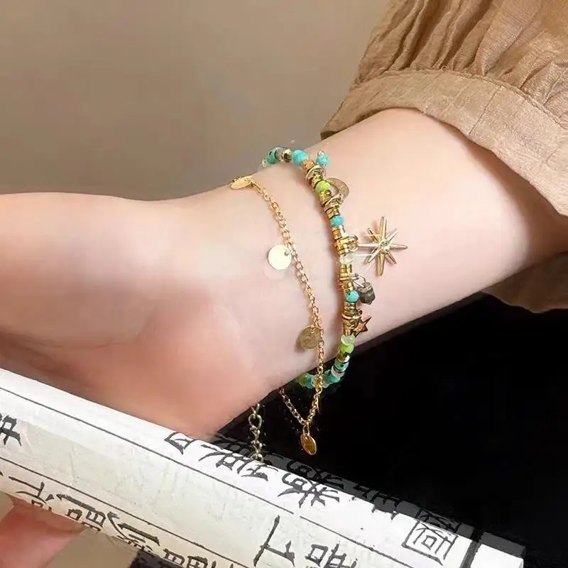Layered Boho Bracelet Vintage Beaded Jewelry Sunflower Moon Pendant Set for Women Trendy Gift for Party and Travel