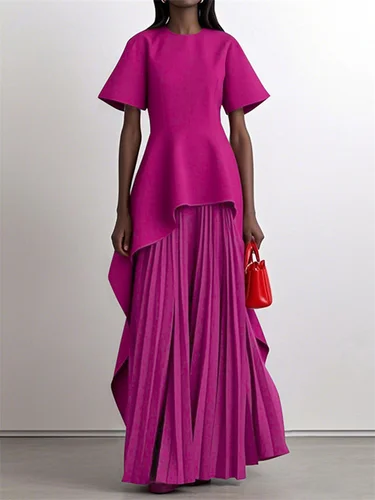 Imagen 2 del producto Yeezzi elegante vestido Peplum para banquete de boda para mujer 2025, nuevos vestidos largos de noche de fiesta con dobladillo Irregular plisado de manga corta