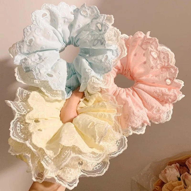 Women's Hair Scrunchies Hair Loop Korean Blue Lace Cute Sweet Kawaii Fashion Versatile Headwear High-quality Hair Accessories view 3