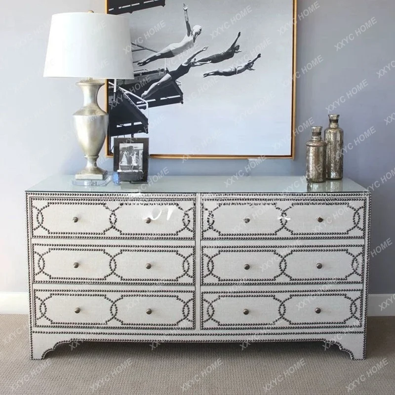 Art solid wood chest of drawers modern simple chest of drawers storage cabinet rivets master bedroom six chest of drawers