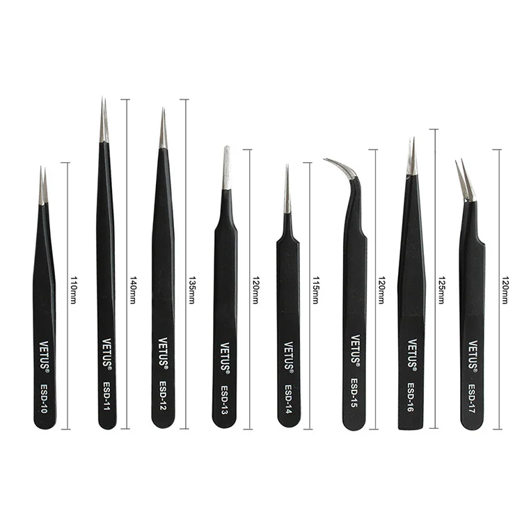 Vetus  ESD-10 11 12 13 14 15 16  17 Precision ESD Tools Set Anti-magnetic Acid-resistant Antistatic Vetus ESD Tweezers