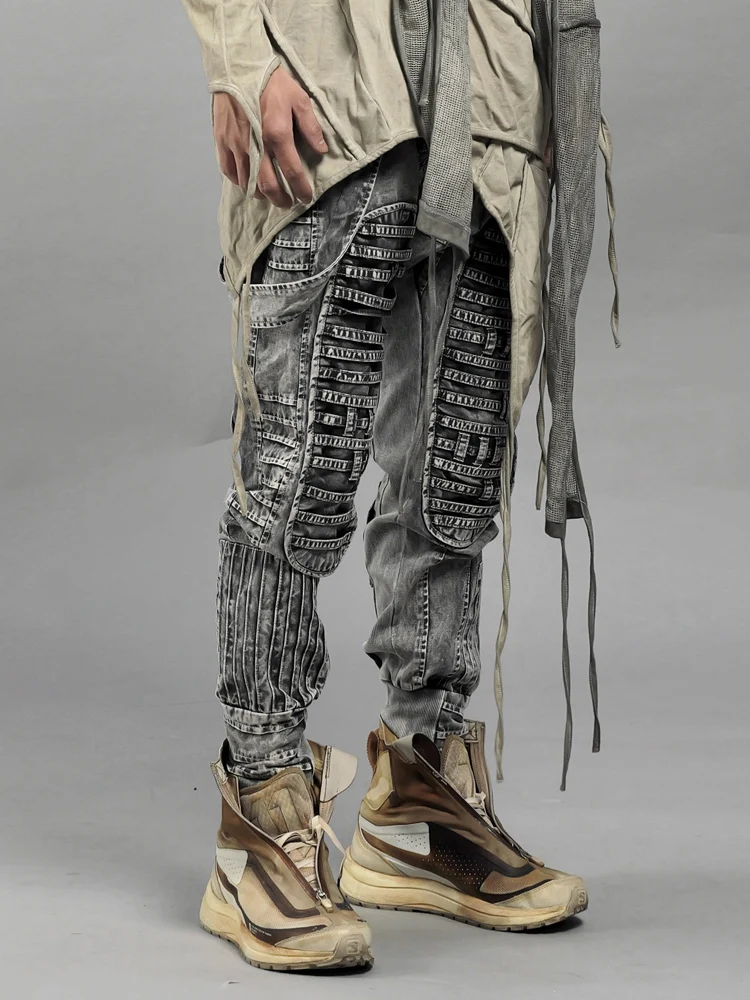 

Dark Avant-Garde Style Wasteland Pants Asymmetric Heavy Industry Distressed Deconstructed Casual Pants Men's Skinny Pants