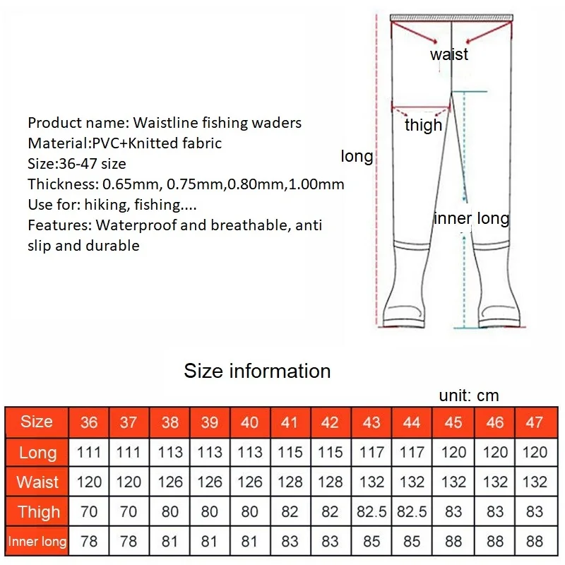 Breathable Waterproof Fishing Waders High Waist Wader Hunting Wading Pants Long Leg Pants PVC Fishing Pants Fishing Clothing