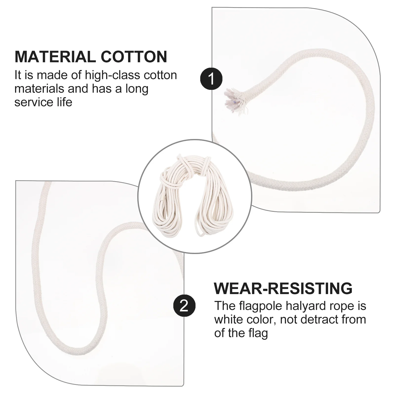 

Flagpole Accessories Cotton Rope Thicken Flag Halyard Durable Long Service Life White Color Outdoor Use Flagpole Rope
