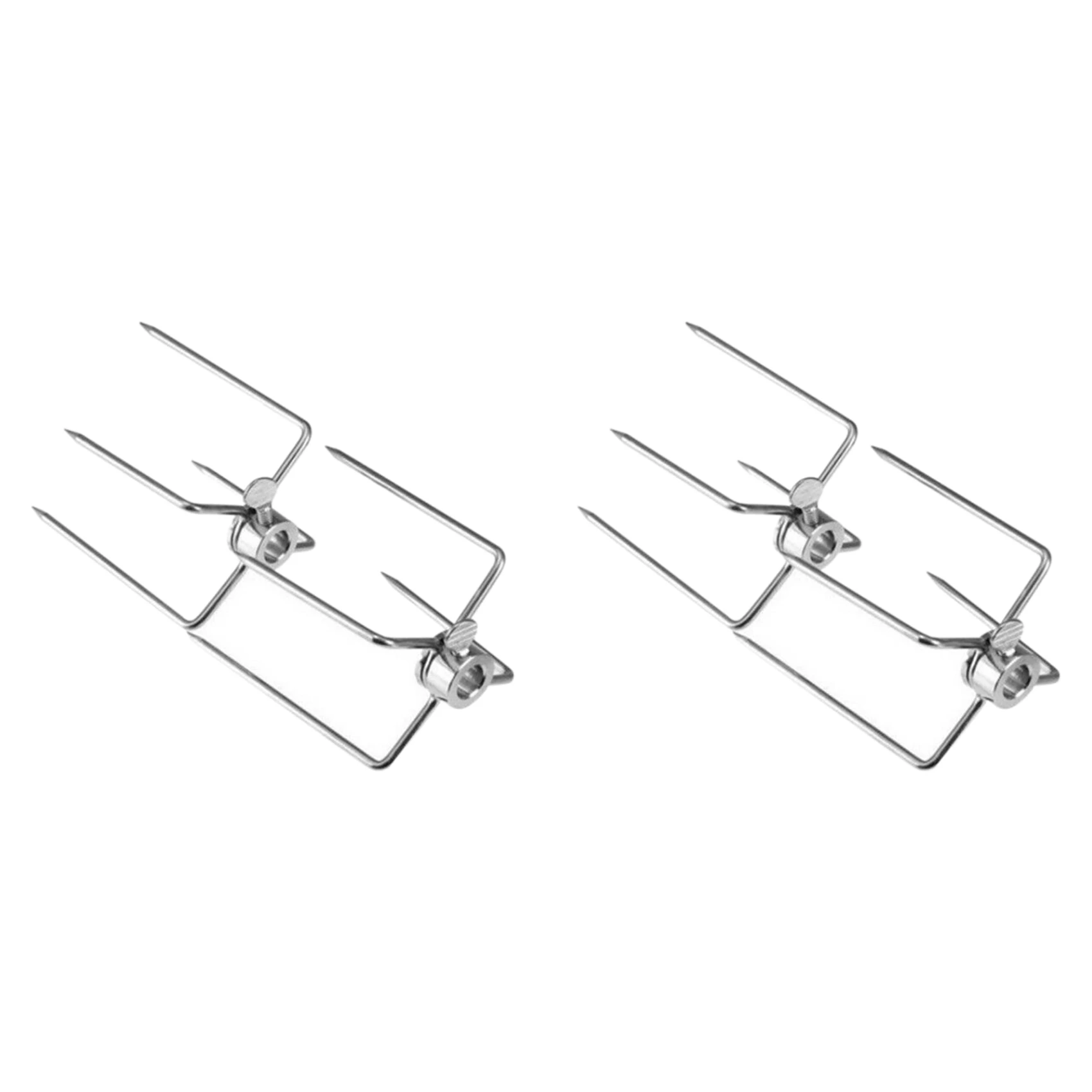 ELEG-4Pcs BBQ Rotisserie Meat Forks Clamp Grill Meatpicks Stainless Steel Barbecue Skewer