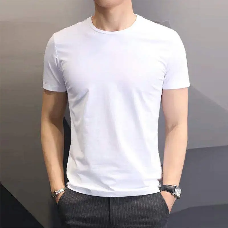 Men's Short Sleeve Solid ColorTShirt Tight round Neck T-shirt Undershirt Pure White Black MenTee