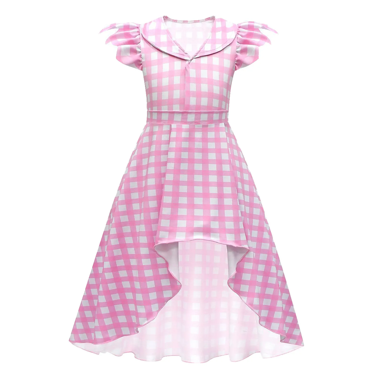 Barbi Cosplay Costume For Girls Princess Costume Fashion Girls Pink Clothing Set Accessories Bow Summer Elegant Plaid Dress