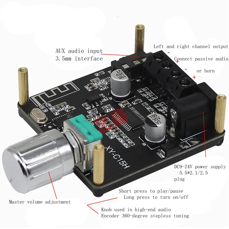 Bluetooth 5.0 digital power amplifier board AUX dual-channel 2*20W high-fidelity stereo mini audio amplifier module