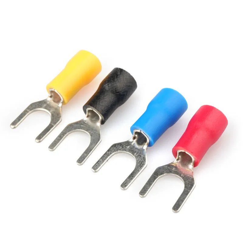 100Pcs Cold-pressed terminal Fork-shaped pre-insulated end SV2-4 Fork type Y-type U-type SV2-4S terminal block