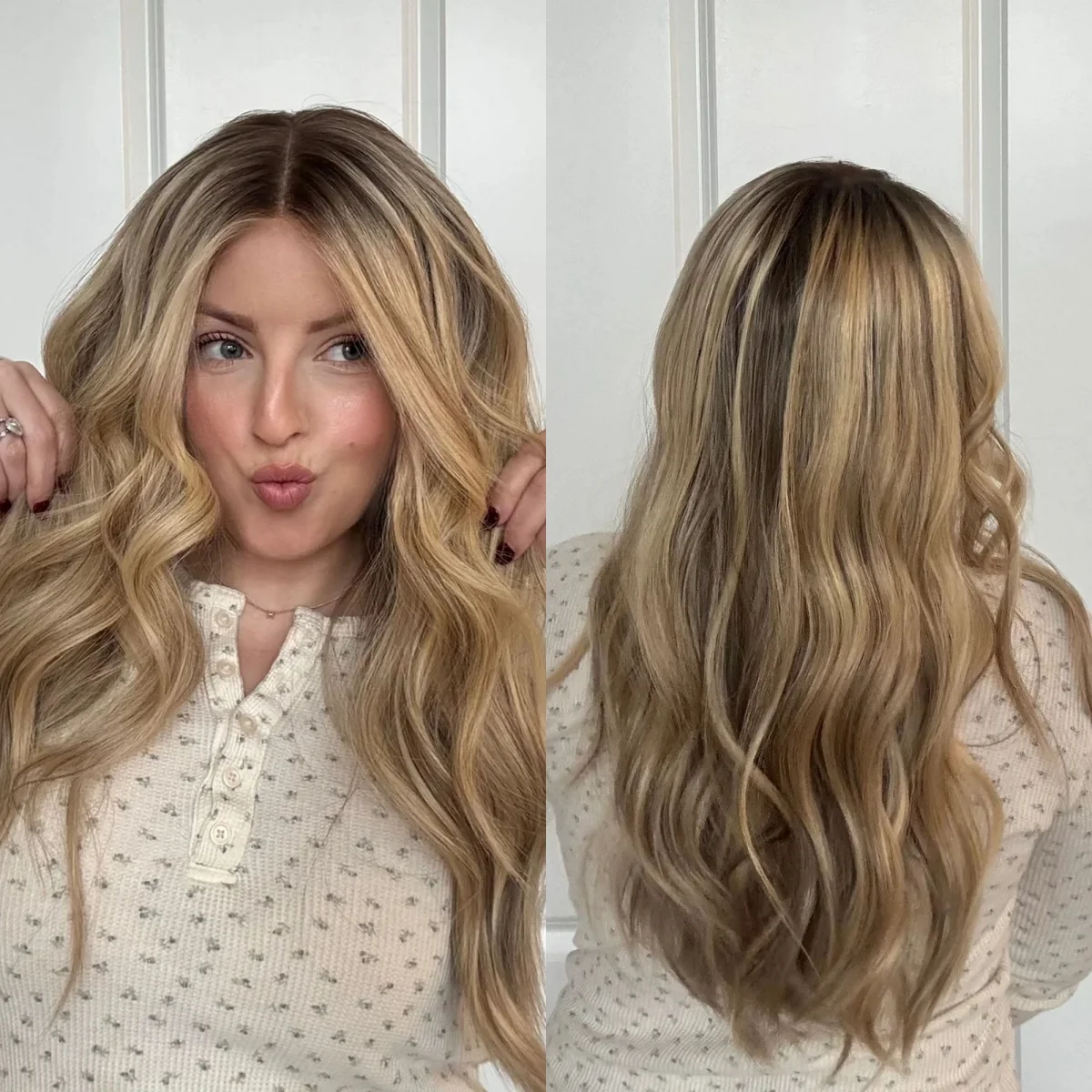 24 Inches Honey Brown Blonde Highlights Wave Glueless Wig Heat Resistant Fiber Pre Plucked Hairline Party Wigs Costume Woman
