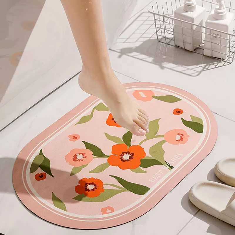 Ins Scandinavian Flowers Floor Mat Toilet Entrance Foot Mats Diatomaceous Earth Absorbent Quick-drying Anti-slip Floor Mat