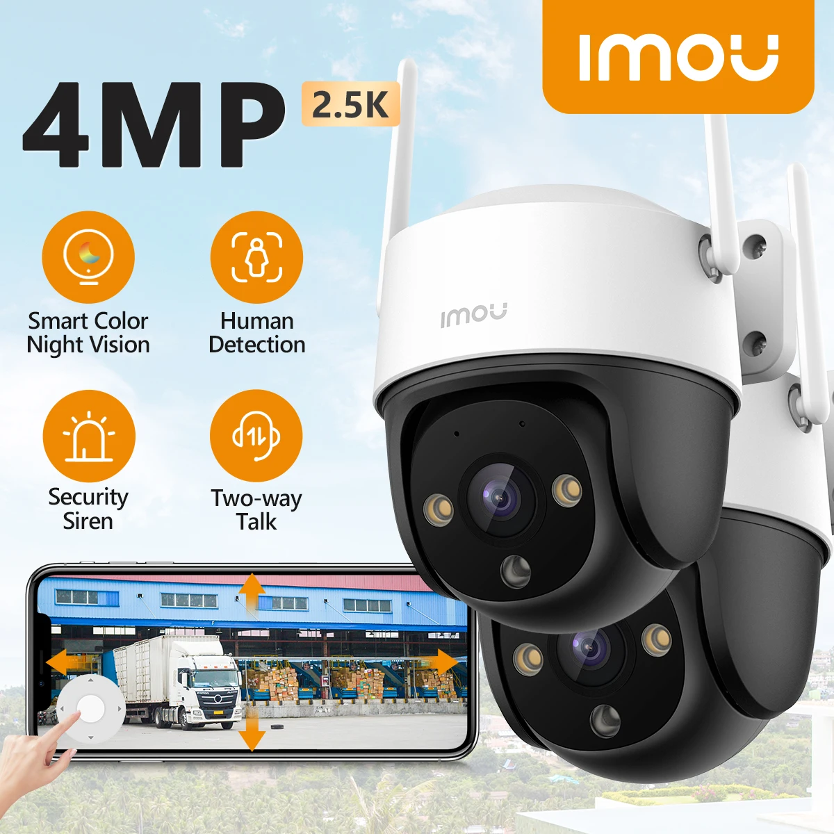 IMOU 야외 보안 카메라, IP66 크루저 SE + 4MP 세트, 스마트 컬러 나이트 비전, 360 ° 범위, 스마트 자동 추적, 와이파이, 2 개