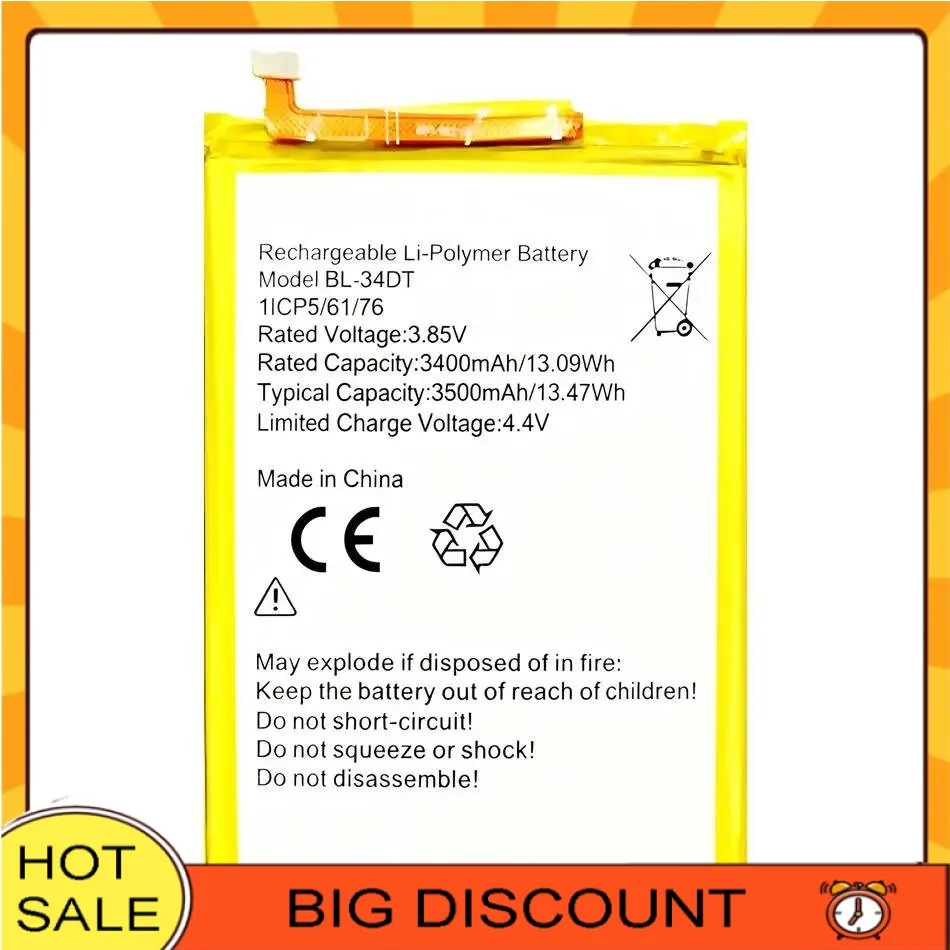 

BL-34DT Mobile Phone Battery Reliable Replacement Safe For Tecno Phantom 9 Phantom9 CC9 AB7 Camon 12 Pro CAMON12 3400Mah