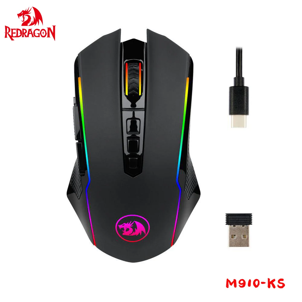 Redragon M910-KS RANGER LITE RGB 2.4G Wireless/Wired Double Modes Gaming Mouse 8000 DPI with Rapid Fire Buttons