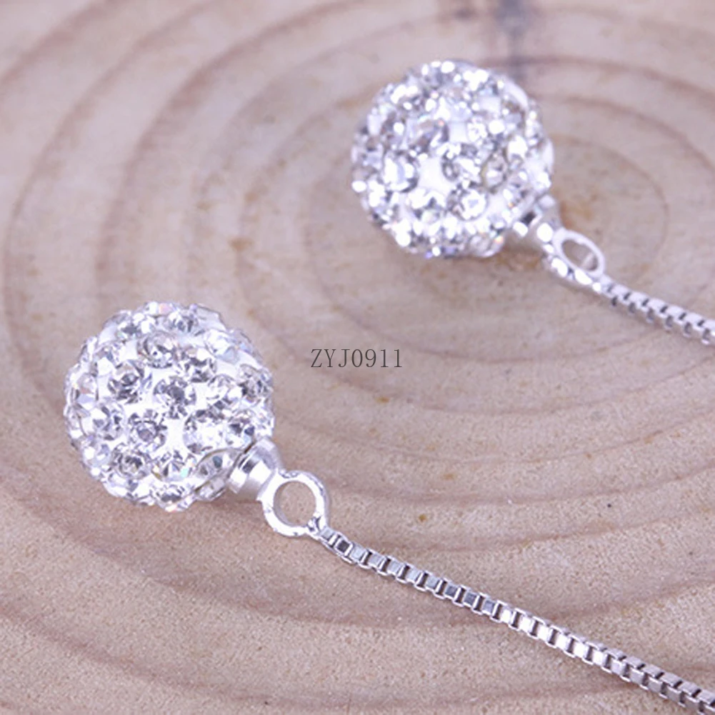 جديد وصول موضة شامبالا كريستال 925 الفضة إبرة السيدات شرابة طويلة إسقاط أقراط مجوهرات هدية عيد ميلاد النساء