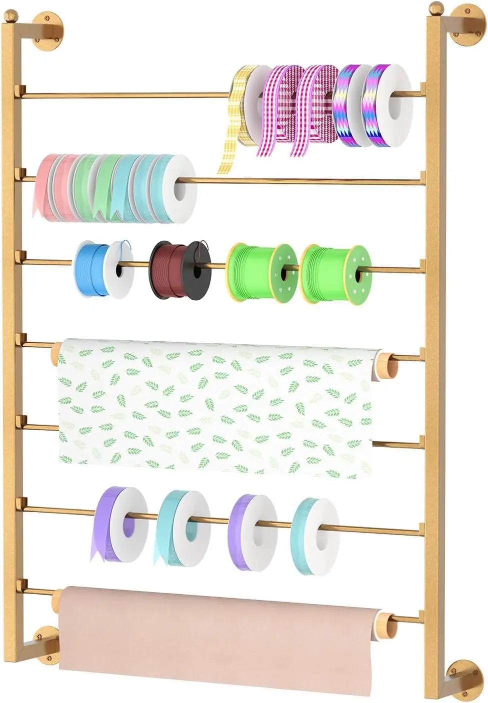 2026-Ribbon Storage Organizer, Wall Mounted Wrapping Paper Rack, 7-Tier Ribbon Storage for Craft Room,Flower Shop,Gift Wrapping