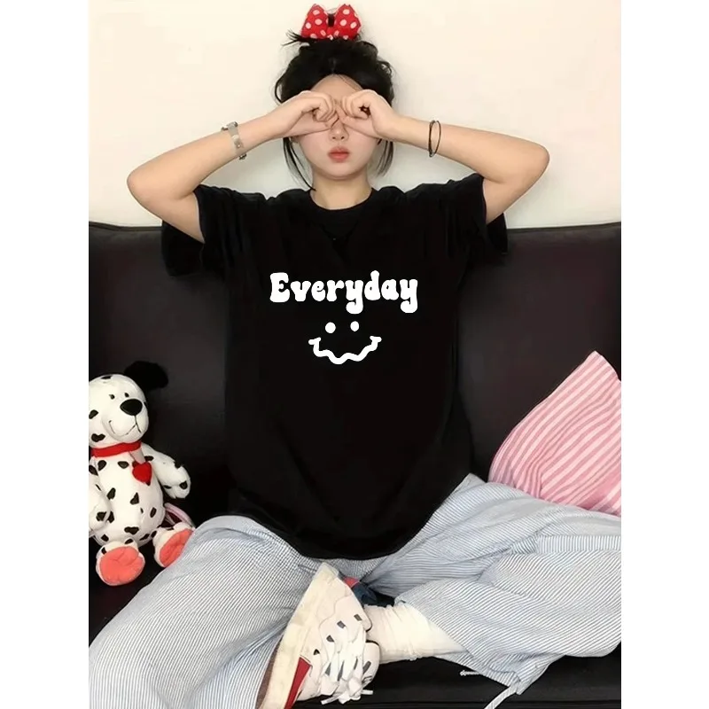 

Мотоциклетная футболка с короткими рукавами и буквенным принтом, повседневная универсальная мужская и женская повседневная летняя удобная свободная футболка