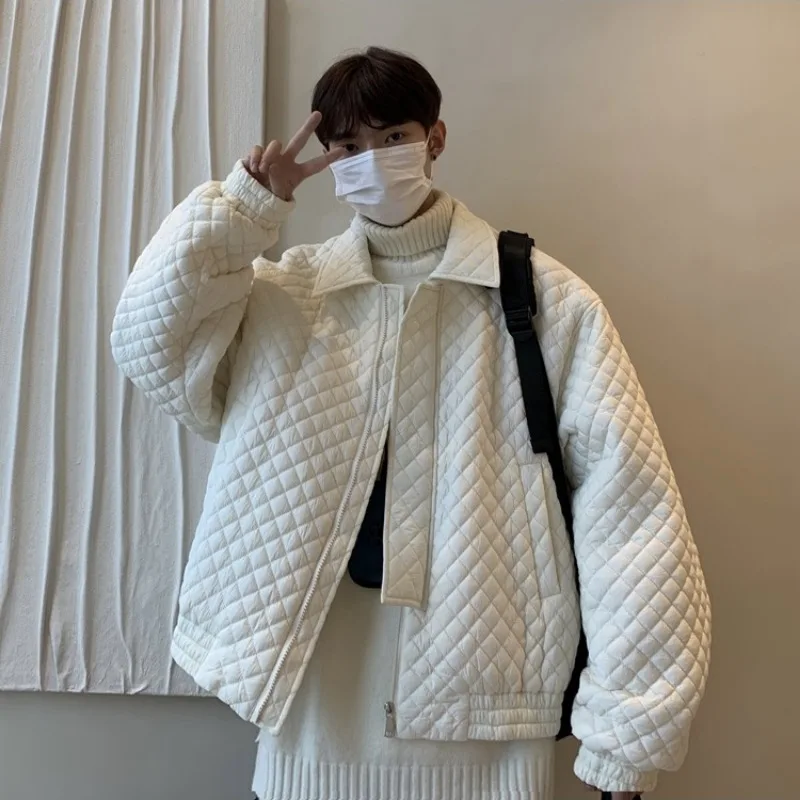 Luxury Men Winter Jacket Men Clothing Trend Quilted Padded Thick Coats Lapel Loose Short Bomber Jacket Youth Streetwear Autumn