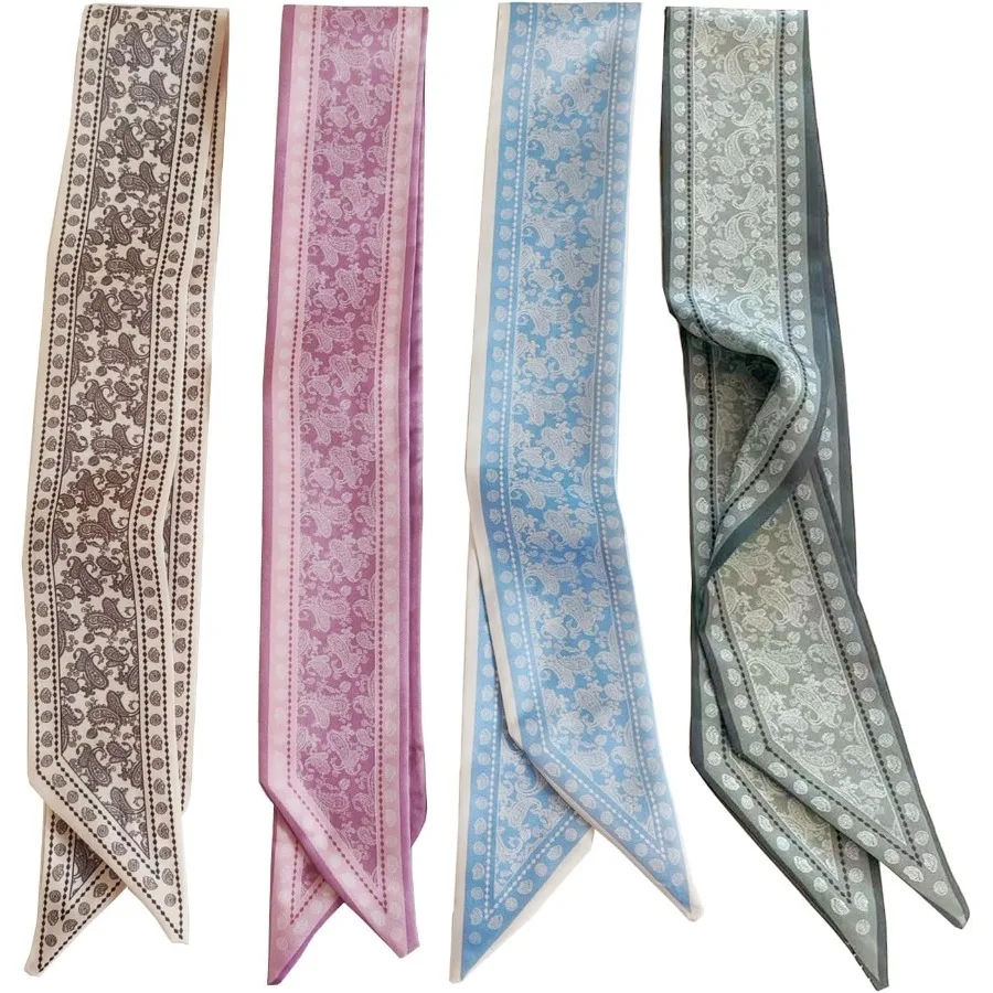 

4PCS Hair Scarf Satin Head Scarf for Women Lightweight Silky Boho Scarves Perfect for Daily Wear Travel and Fashion Accessories