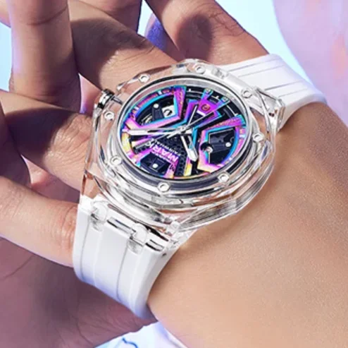 

Mark Fairwhale Men Automatic Watch 42mm Mechanical Wristwatch Acrylic Case Waterproof Luminous Skeleton Dial