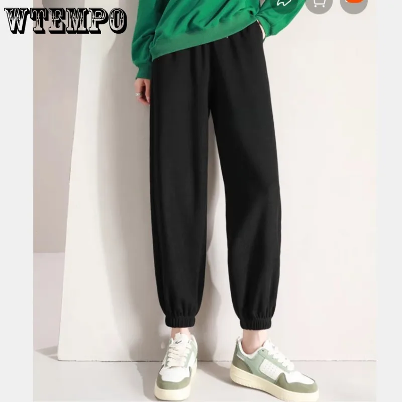 WTEMPO Women's Fleece Lined Tapered Trousers Loose High Elastic Waist Ladies Plush Pants Girl Winter Autumn Long Pencil Pants