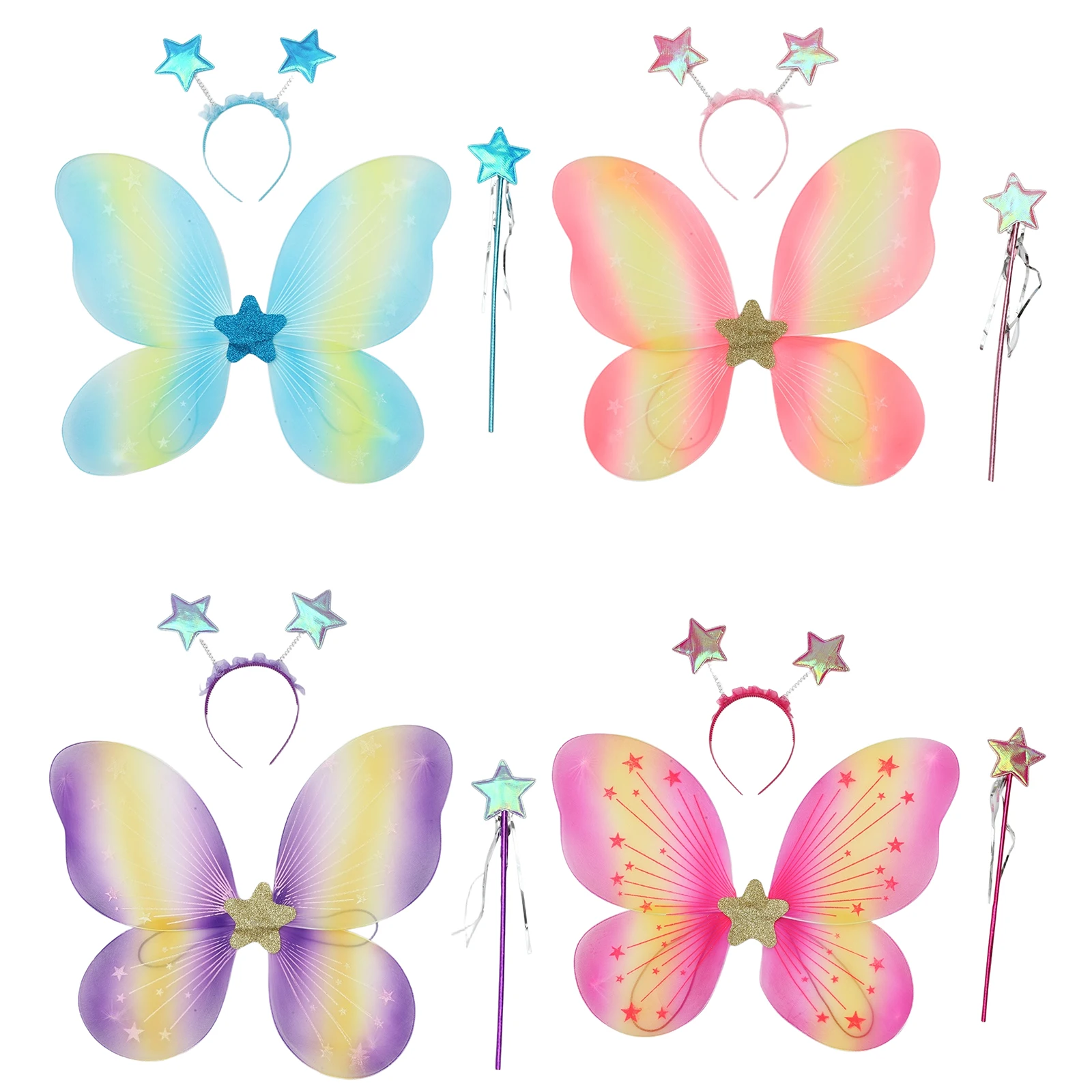 

Starry Sky Wings Butterfly Wings with Star Headband Fairy Stick Set Masquerade Photography Halloween Fairy Eif Costume Accessory