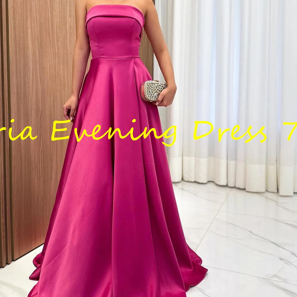 Customized Modern A-Line Floor Length Strapless Jersey Sleeveless Pleats Evening Dress Classic Photo Color vestidos para mujer