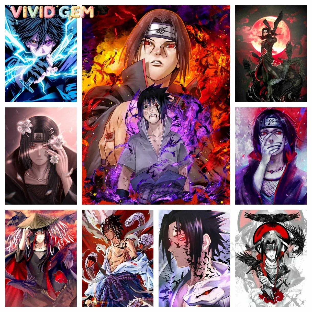 VIVID GEM Uchiha Itachi, Pintura de Diamantes 5D DIY, Mosaico de Naruto, Arte de Dibujos Animados, Punto de Cruz, Bordado con Pedrería, Decoración del Hogar, Infantil