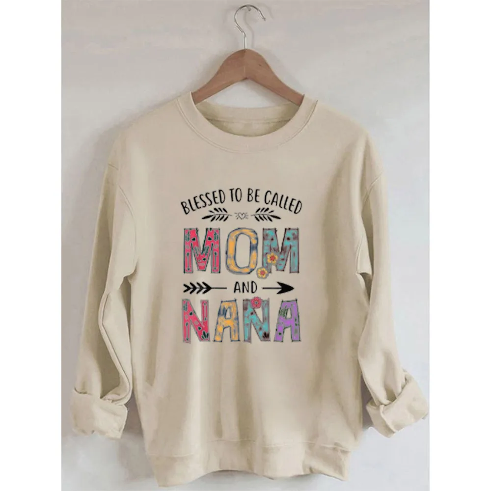 

Rheaclots Blessed To Be Called Mom and Nana Funny Mothers Day Printed Long Sleeves Sweatshirt