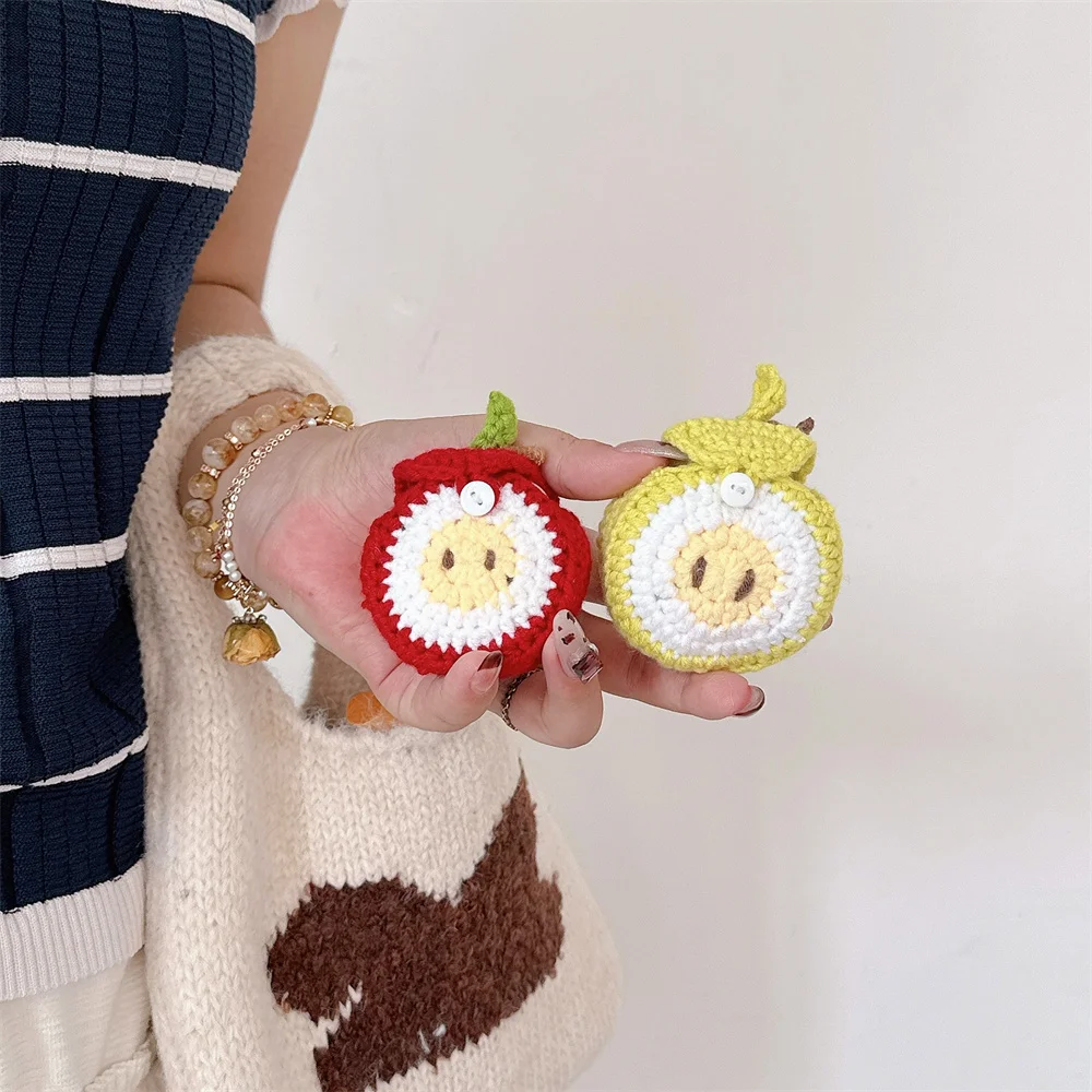Custodia per auricolari in peluche lavorata a maglia con mele rosse carine per Apple AirPods Pro3 AirPods 4 3 2 1 Pro 2 Scatola di ricarica per copertura per auricolari wireless