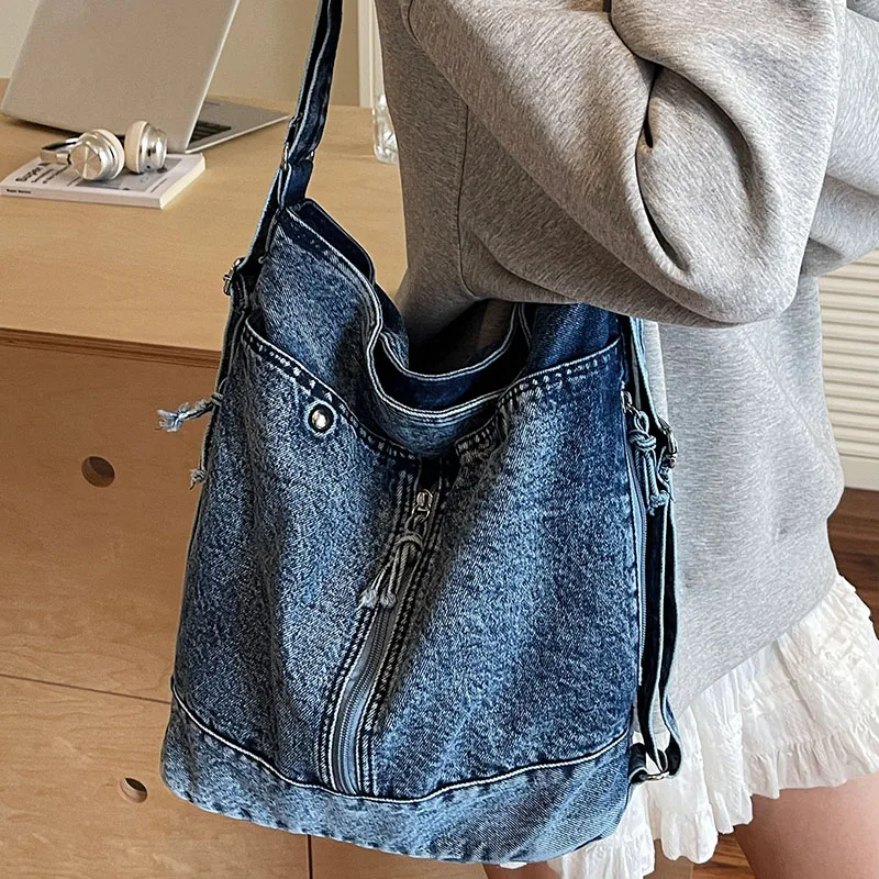 حقيبة كروس يومية من قماش الدنيم 2025 حقيبة كتف واحدة عصرية جديدة لجميع المواسم حقيبة يد نسائية خفيفة الوزن غير رسمية #3