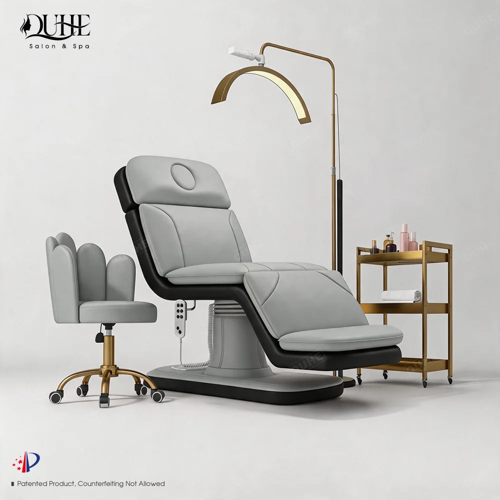 Wholesale Salon Furniture White Leather Beauty Salon Massage Table Electric Curved Treatment Facial Lash Beauty Bed With 3 Motor