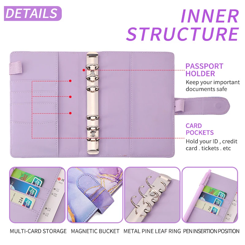 A6 대리석 다채로운 돈 예산용 바인더 봉투, 현금 수첩 커버, 예산용 돈 정리함 바인더