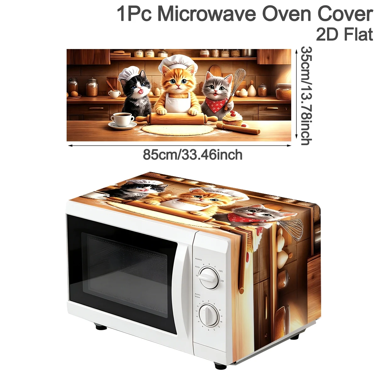 35*85cm Cute Cats Microwave Oven Dust Cover 2D Flat Kitten Pattern Polyester Kitchen Dust Cover Home Kitchen Appliances Decor