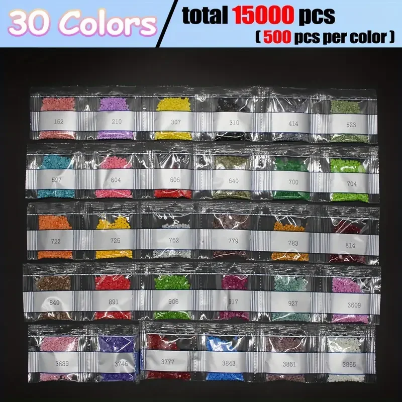 30 Vivid Colored Diamond Painting Kits (500 Diamonds Each), Suitable for DIY Diamond Painting, Nail Art, and Other Decorations