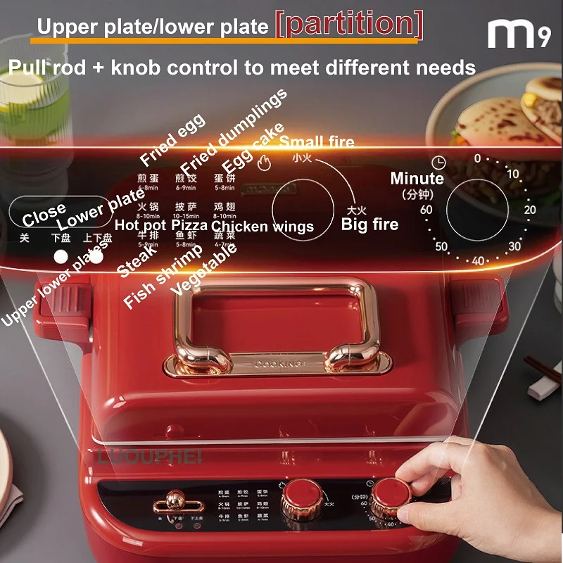 4L Electric Pancake Pan BBQ Machine 1700W Household Double-Sided Heating Pancake Pan Upgraded Multifunctional Steak Pancakes