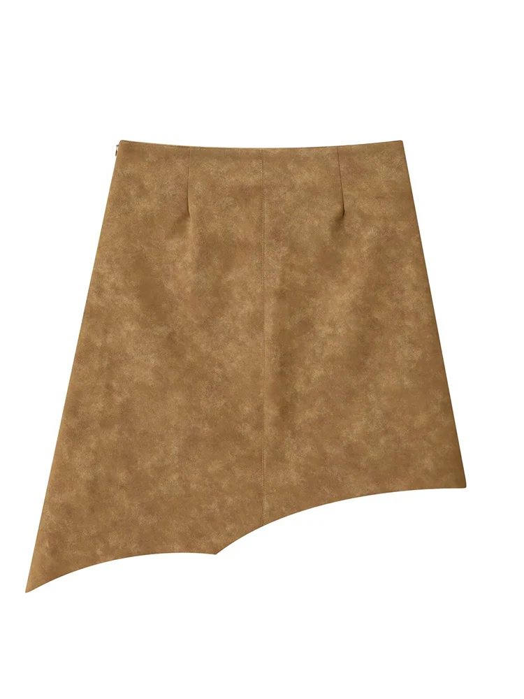 Europese stijl nieuwe damesmode veelzijdig temperament effen kleur lederen asymmetrische midi-rok