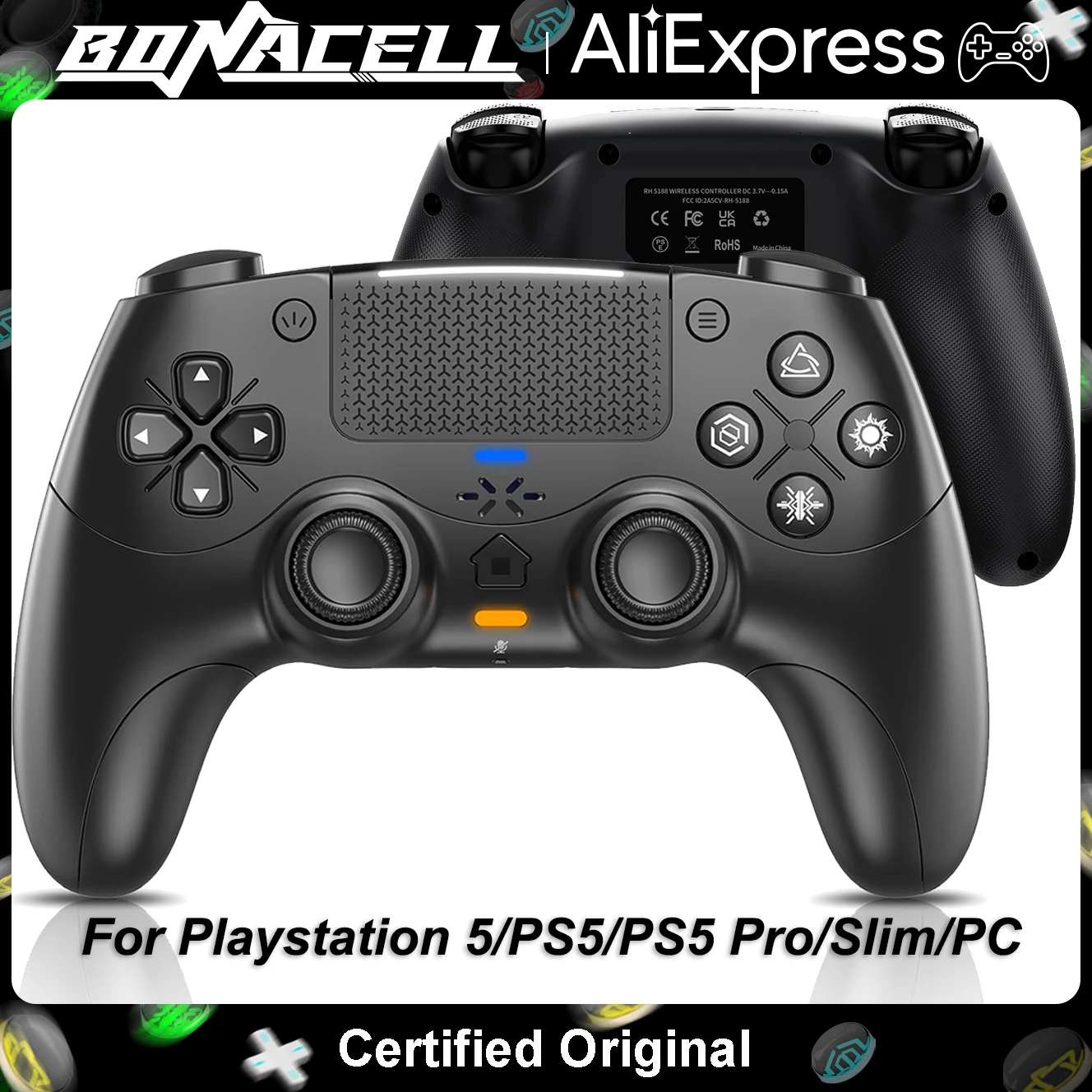 For Playstation 5 PS5/PC/Steam Controller BT Wireless Haptic Feedback Dual Shock Hall Effect Gamepads External Mic Game Joystick