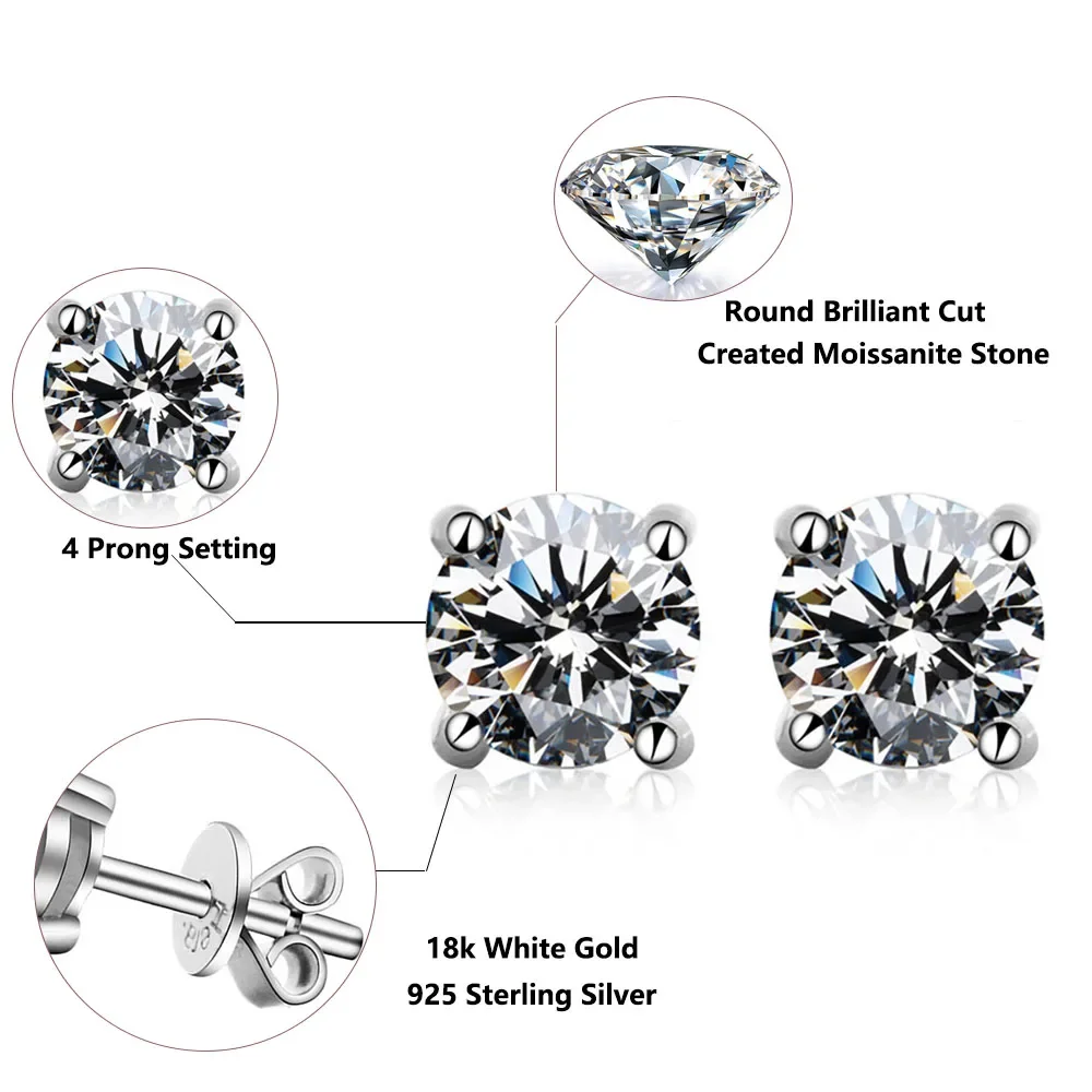 ROBUKF Moissanite Orecchini con perno 0.1-3ct D Colore Argento sterling 925 Certificato Lab Diamante Oro Gioielleria raffinata per le donne All'ingrosso