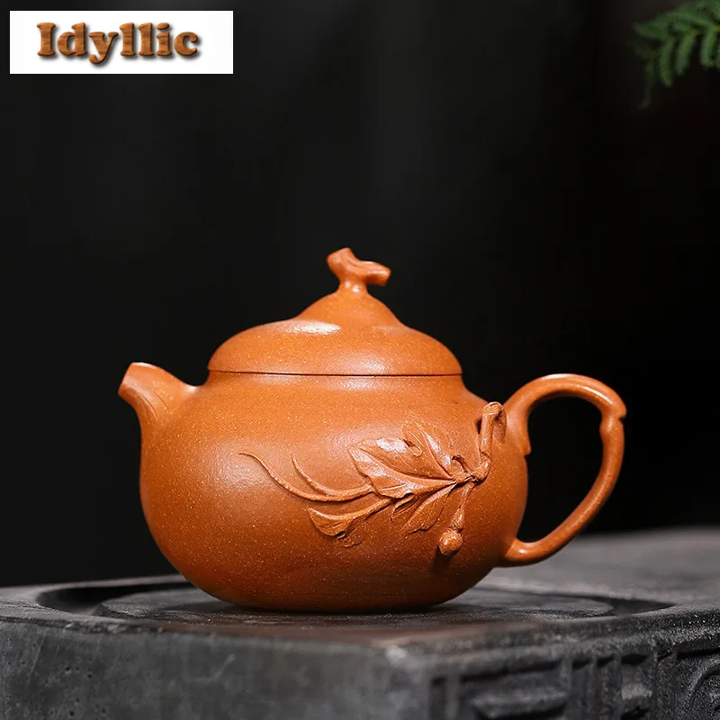 

180ml Authentic Yixing Purple Clay Teapots Handmade Gourd Pot Raw Ore Downhill Mud Kettle Chinese Zisha Teaset Tea Services Gift