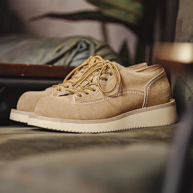 Maden Vintage Buty Męskie Jesienno-Zimowe Niskie Botki Robocze Casualowe Sznurowane Buty Outdoorowe