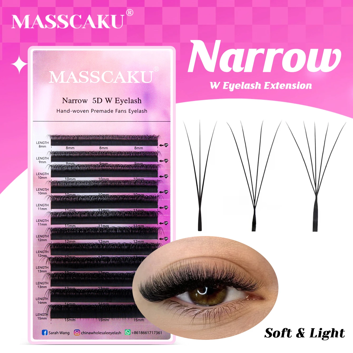 

MASSCAKU 3D 4D 5D Narrow 0.07mm W-Shaped Eyelash Easy Fanning Professional Handmade Makeup Products Natural Individual Lashes