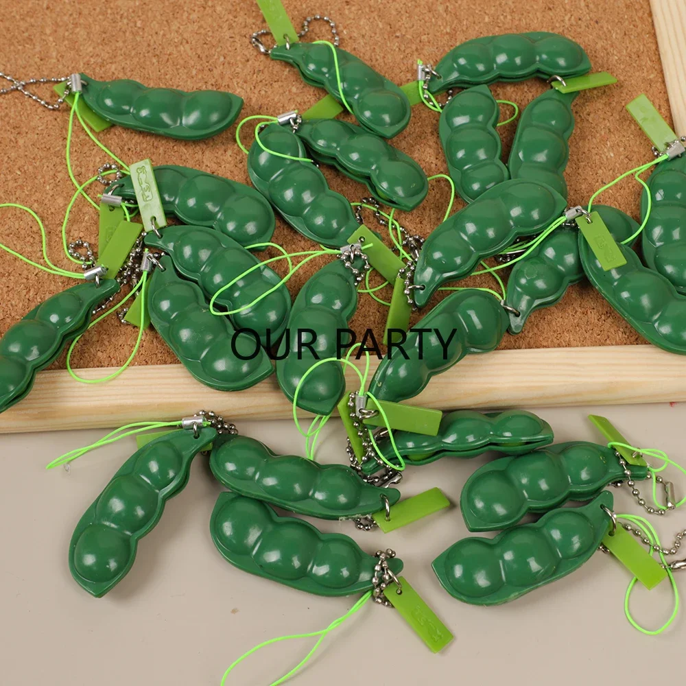 10Pcs Squeeze Edamame Antistress Peas Beans Fidget Toys Keychain for Kids Adults Birthday Party Favors Goodie Bag Pinata Fillers