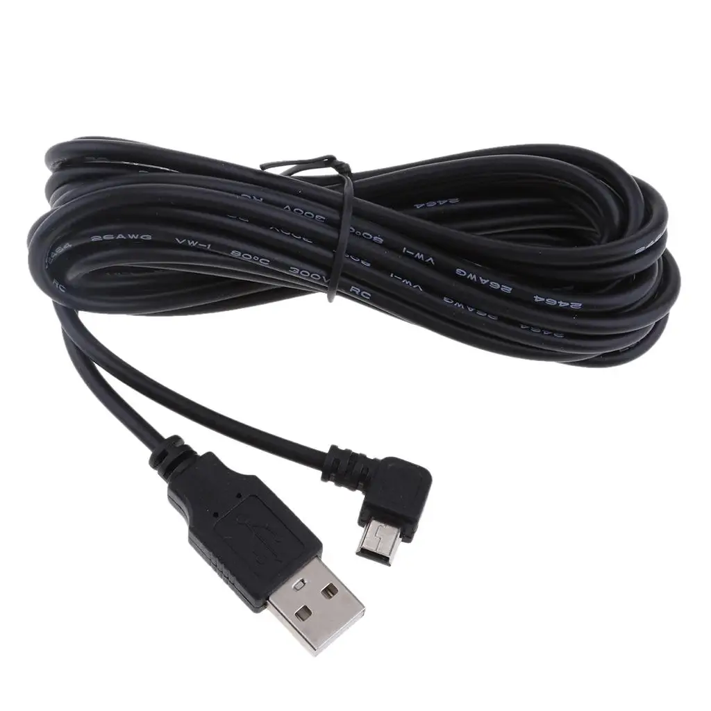 Durable 5V 2A Mini USB Chargers Cable 90 Degree Left Head for DVR Charging .5Meters