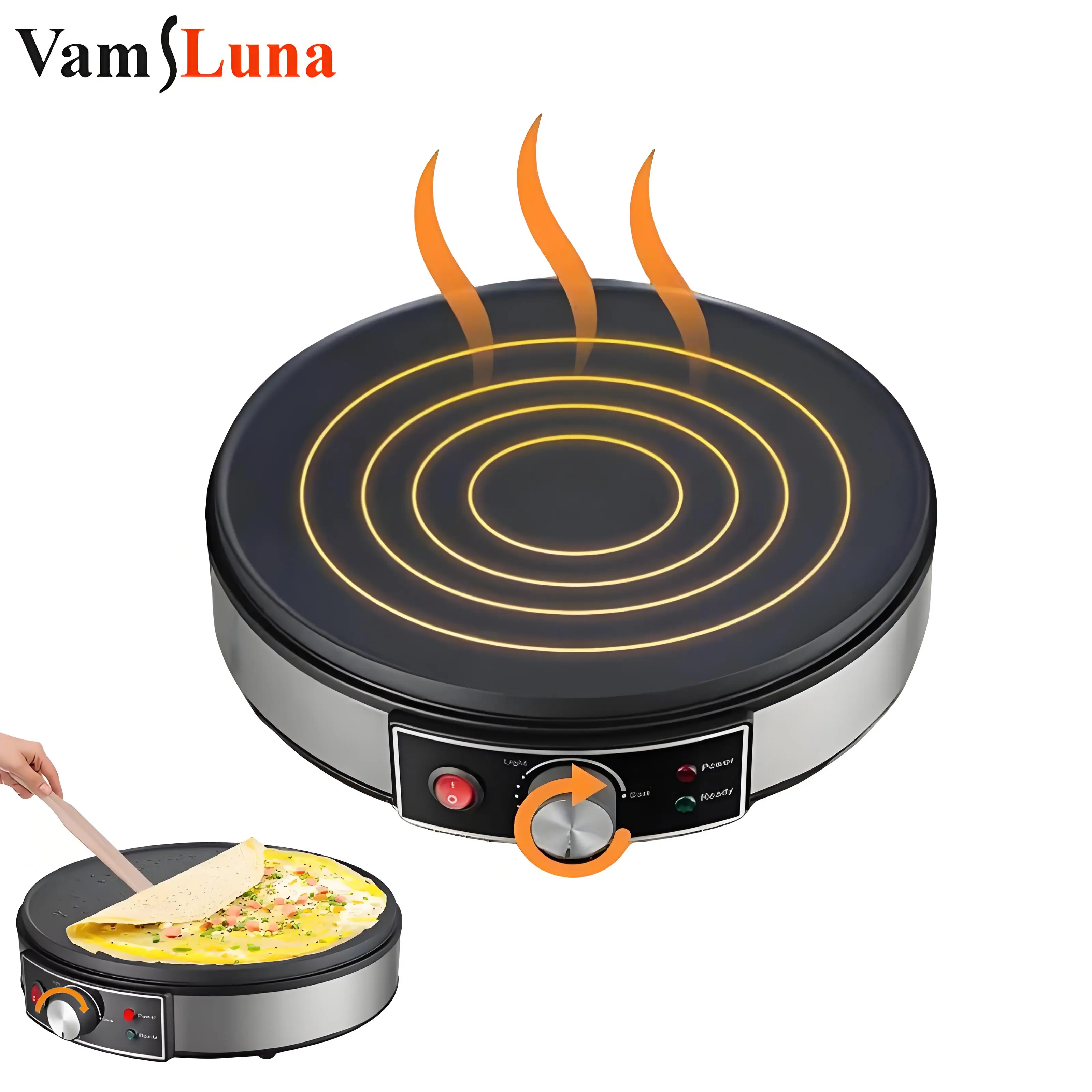 Electric Nonstick Crepe Maker - Multi-Function Pancake & Tortilla Machine with Batter Spreader for Roti, Blintzes Eggs & Bacon
