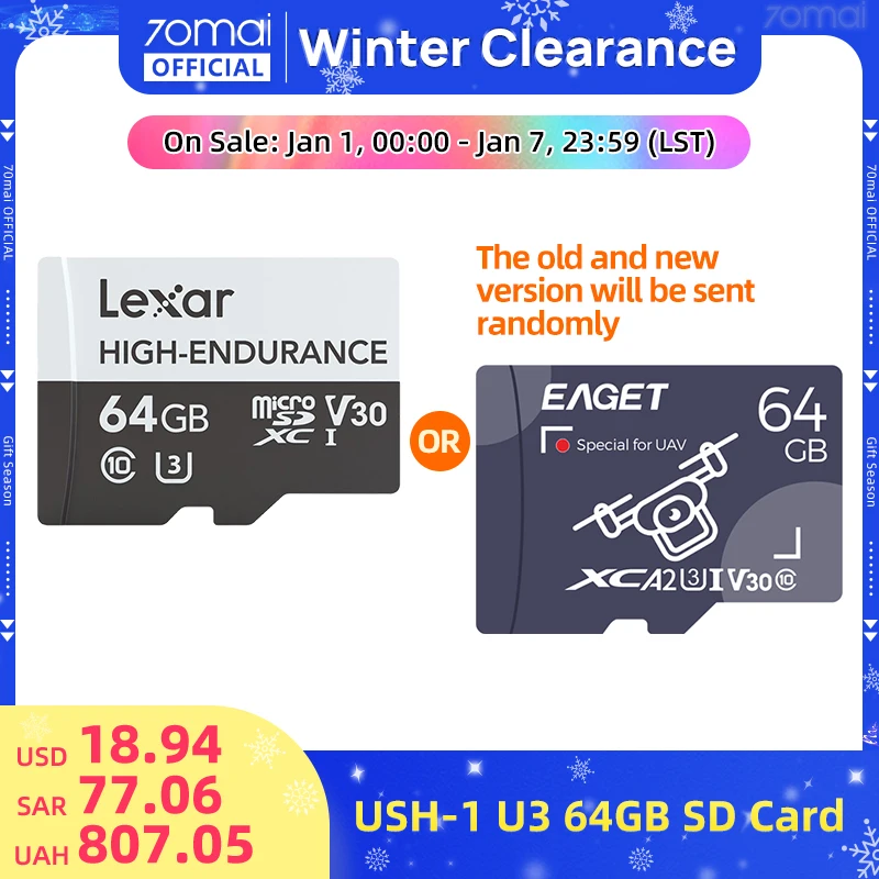 HIGH-ENDURANCE 64GB Micro SD Card 128GB USH-3 TF Card for 70mai 4K Dash Cam A810 70mai A800S Lexar or EAGET Card sent randomly