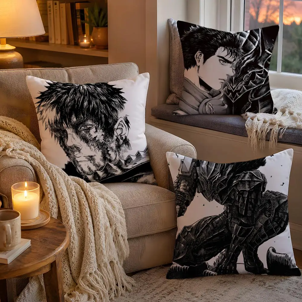 Classic ComicsB-Berserk Cushion Cover Soft Plush Cushion Cover Double Print And Invisible Zipper For Sofa Home Car Use