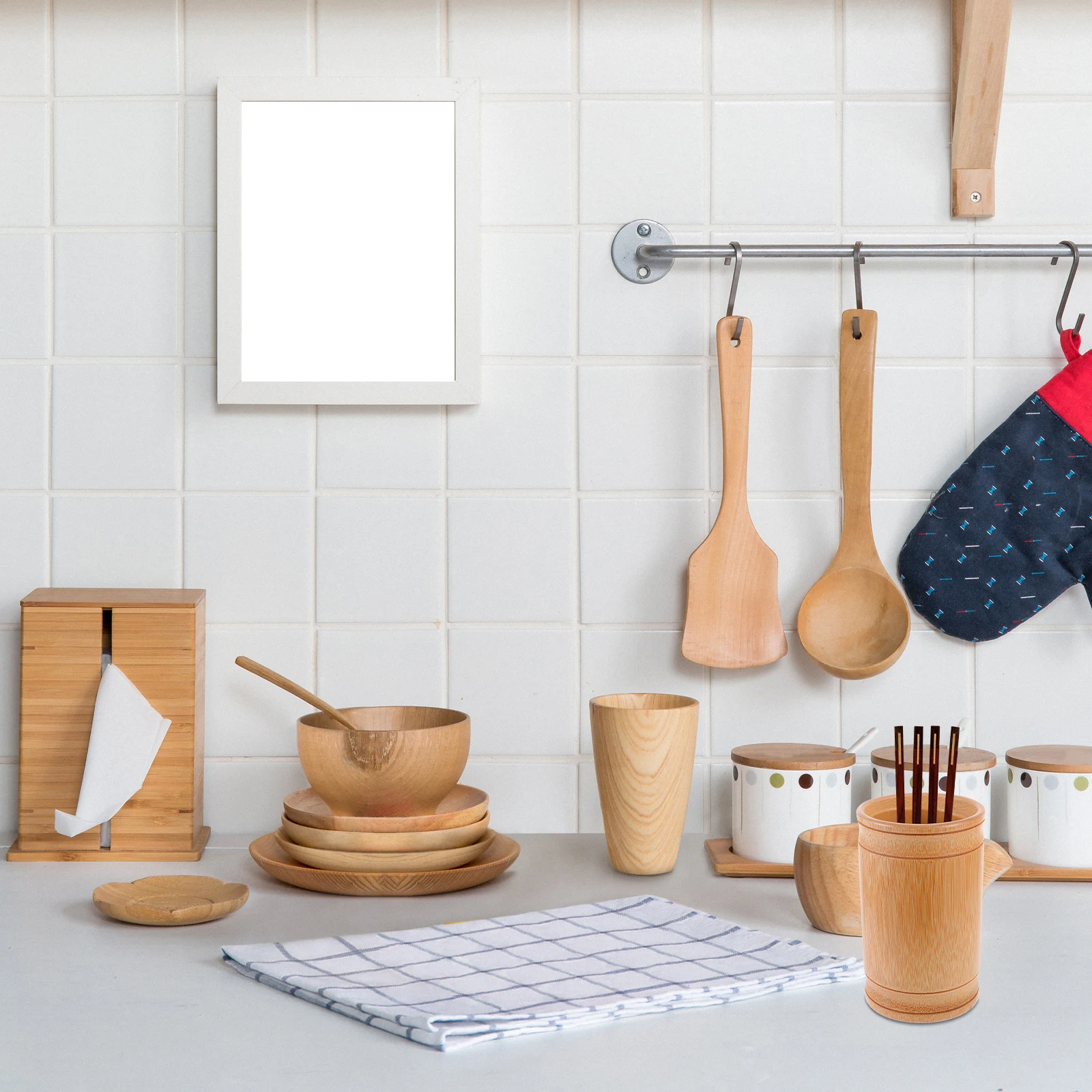 

Bamboo Pen Chopstick Holder 18cm Tall Bamboo Material Tableware ganizer Kitchen Counter Cutlery Container Desktop Holder